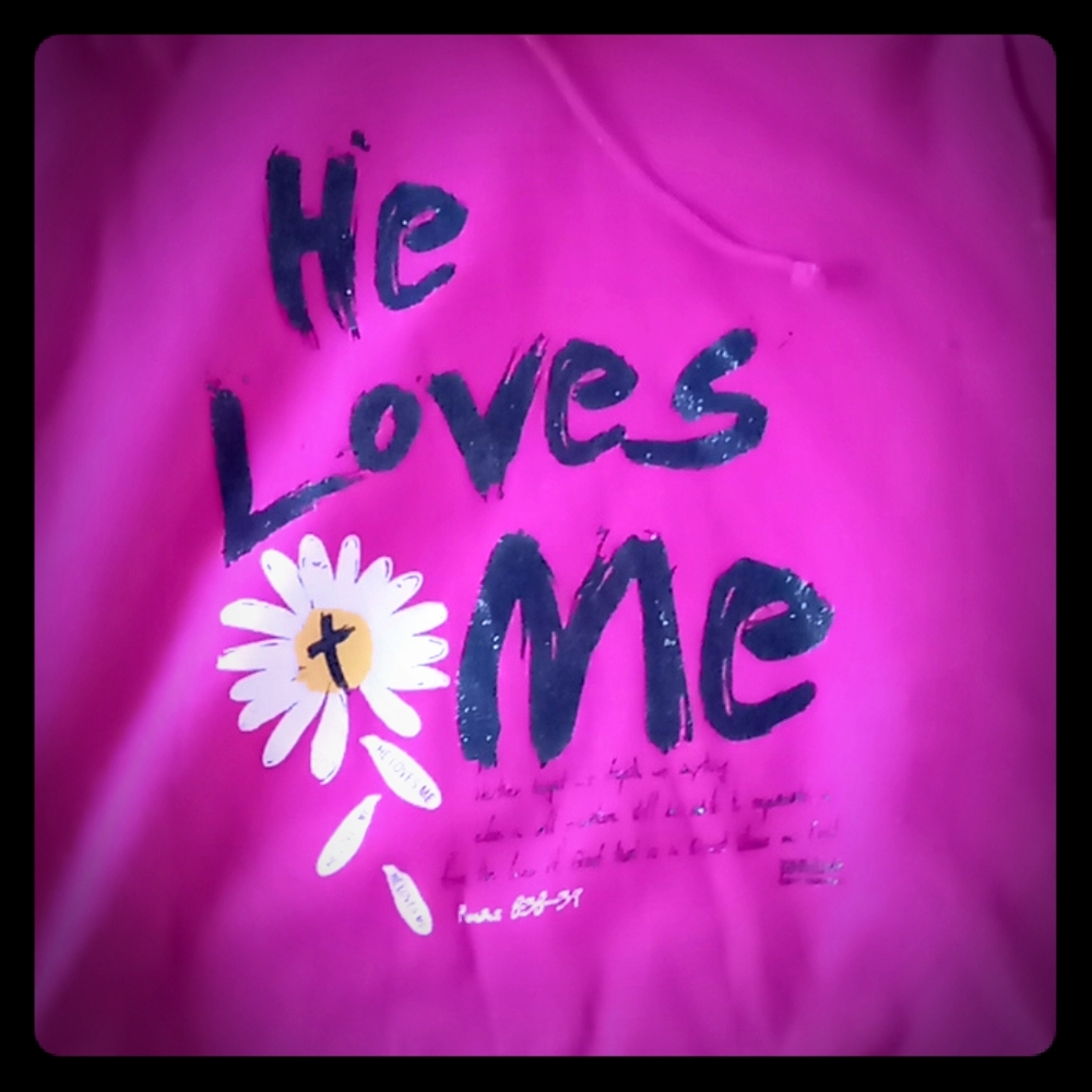 Pink Christian hooded sweatshirt with scripture